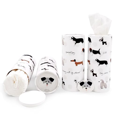 4 Pack Car Tissue Box with Facial Tissues,Cute Round Tissue Boxes for Car,Puppy Car Tissue Holder,Refill Cylinder Tissues for Car Holder Travel Bathroom(Dog)