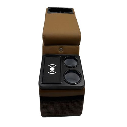 Truck Center Console Truck Seat/Bench Organizer with Wireless Charging and Holder Cups for Jeep CJ5 1976-1983,Jeep CJ7 1976-1986,Jeep Wrangler(YJ) 1987-1995 (Brown) - color: Brown