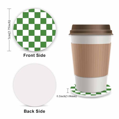 Green and White Checkered Steering Wheel Cover for Women, Universal Auto Steering Wheel 14-15 Inch Car Interior Accessories with 2PCS Car Coasters, Suitable for Men and Women - color: green