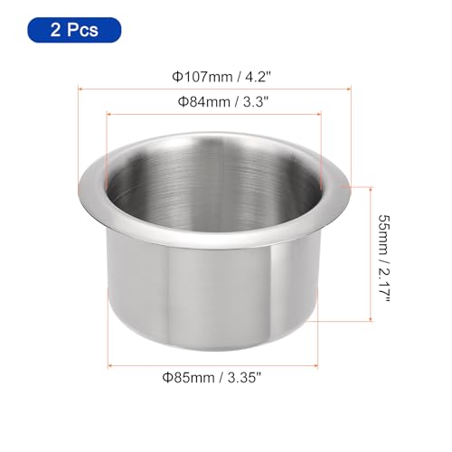 uxcell 2 Pcs 201 Stainless Steel Drop-in Cup, 2.17" x 4.2" Drink Can Holder Bright Poker Table Cup Holder Insert for Sofa Boat Car Marine, Silver - size: 2.17" x 4.2"