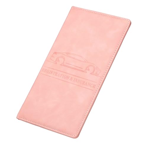 HARFINGTON Car Registration and Insurance Holder 9.65" x 4.92" PU Leather Vehicle Glove Box Organizer Storage Accessories Men Women Car ID Holder for License ID Card Bank Card, Pink - color: Pink