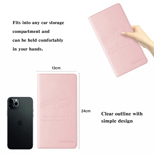 Leather Car Registration and Insurance Card Holder, Car Document Holder for Cards License with Magnetic Shut (Pink, large) - color: Large Pink
