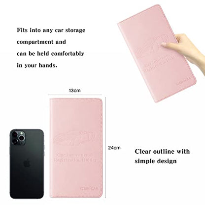 Leather Car Registration and Insurance Card Holder, Car Document Holder for Cards License with Magnetic Shut (Pink, large) - color: Large Pink