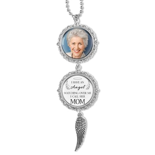 Personalized Car Photo Ornament - I Have an Angel Watching Over Me,Custom Memorial Charm for Cars,Rearview Mirror Accessories,Gifts for Memorial Sympathy,Bereavement Gift Ideas