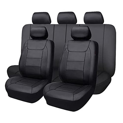 Flying Banner car seat Covers Protects Water Proof Faux Leather Carbon Fiber Front and Rear Bench (Black Black, Full Set - 9PCS) - color: Solid Black, size: Full Set -- 9PCS