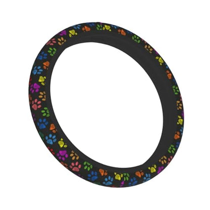 Paw Prints Steering Wheel Cover with 2 Car Coasters Non Slip Neoprene for Women Men Universal 15 Inch - color: Paw Prints
