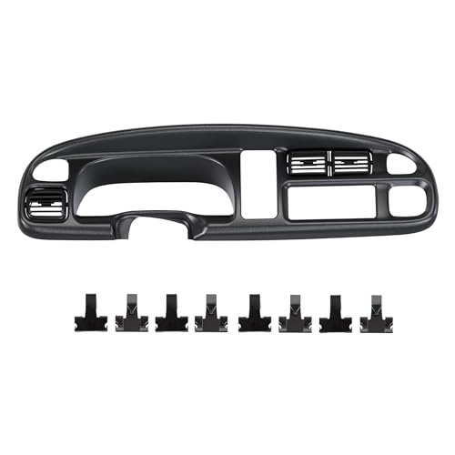 ECOTRIC Dash Board Cluster Bezel Cover Compatible with 1998-2002 Dodge Ram 1500 2500 3500 Instrument Pad Panel Dashboard Kit w/Vents Replacement for 5GK51DX9AA 5EU11DX9AB - Clips Included - size: Dash Bezel W/ Vents