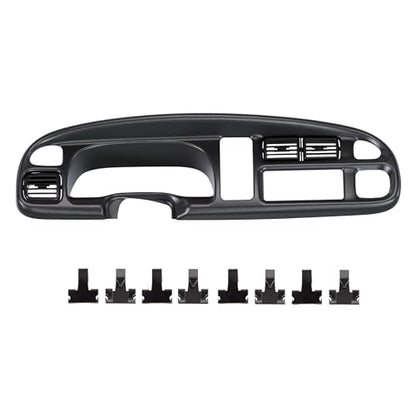 ECOTRIC Dash Board Cluster Bezel Cover Compatible with 1998-2002 Dodge Ram 1500 2500 3500 Instrument Pad Panel Dashboard Kit w/Vents Replacement for 5GK51DX9AA 5EU11DX9AB - Clips Included - size: Dash Bezel W/ Vents