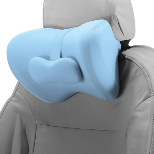 Car Headrest Pillow Ergonomic Comfortable Neck Support Pillow Milk Silk Fabric and Memory Foam Bandage Adjustable Width Blue Set of 1 for Driving - color: Blue