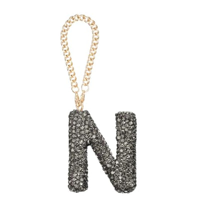MECCANIXITY Bling Car Letter Charm, Initial N Letter Interior Car Rear View Mirror Decoration Hanging Crystal Ornaments for Women Bags Water Cup DIY Craft, Gray - style: N Letter