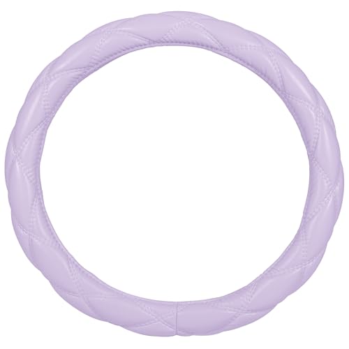 Purple Stitched Leather Steering Wheel Cover for Women, Standard 15 Inch Size Fits Most Vehicles, Cute Faux Car Steering Cover with Diamond Double-Stitch Detail, Car Accessories for Women - color: Purple Stitched