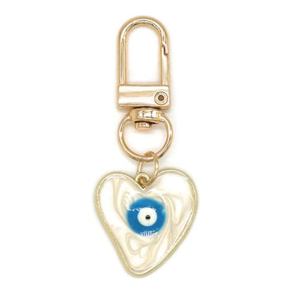 Evil Eye Keychains Sweat-heart Keychains Protection Charm for Women Men Car Key Ring Bag Purse Accessories - color: White