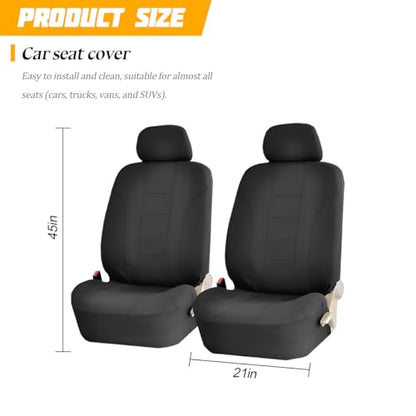 Car Seat Covers for Front Seat, Polyester Breathable Washable Elastic, Vehicle Seats Protector with Removable Headrest, Universal for Most Vans, Trucks, SUVs (Black) - color: Black