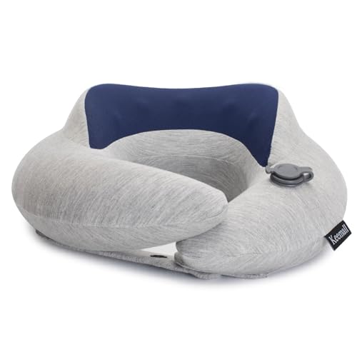 Keemall Inflatable Travel Pillow, Upgraded Travel Neck Pillow for Airplane Neck Support Sleeping - 3rd Generation, Double Comfort Plane Pillow - Portable Travel Essentials - color: Leisure Grey, size: Medium