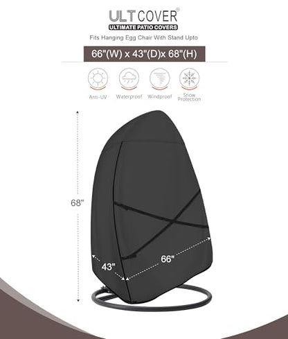 ULTCOVER Patio Hanging Egg Chair Cover - Waterproof Outdoor Double Seat Swing Egg Chair with Stand Cover 66W x 43D x 68H inches, Black - color: Black, size: Double Seat