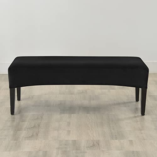 FORCHEER Dining Bench Cover Velvet Black Bench Slipcover 60inch Stretch Bench Seat Protector for Bedroom, Kitchen Washable(Velvet-Black) - color: Velvet-black