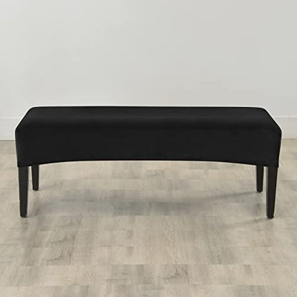 FORCHEER Dining Bench Cover Velvet Black Bench Slipcover 60inch Stretch Bench Seat Protector for Bedroom, Kitchen Washable(Velvet-Black) - color: Velvet-black