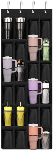 Tumbler Organizer,Water Bottle Organizer 24 Holders Over The Door Water Bottle Storage Rack Stanley Cup Organizer Various Sizes Cup Organizer For Kitchen Cabinet Pantry Closet Bedroom Bathroom