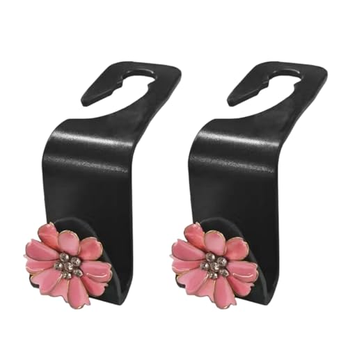 Craedli 2PCS Bling Car Seat Headrest Hook, Cute Rhinestone Flower Seat Back Storage Organizer Hanger Car Purse and Bag Hooks Holder, Universal Interior Accessories for Handbag Grocery Bag Coat (Pink) - color: Pink