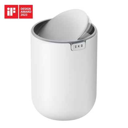 EKO Mini Desk Trash Can with Swing-Top Lid 0.4 Gallon Small Table Round Wastebasket for Office, Home, Car (White) - color: White, size: Tabletop 1.5 Liters
