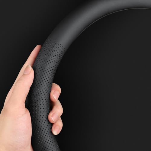 HAOTULE New Nappa Leather car Steering Wheel Cover，for Car Truck SUV 15 inch (Black) - color: Black-2