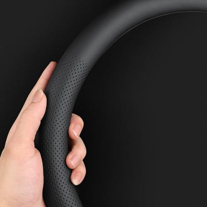 HAOTULE New Nappa Leather car Steering Wheel Cover，for Car Truck SUV 15 inch (Black) - color: Black-2
