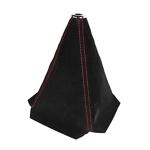 BESULEN Car Shift Boot Cover, Suede Leather Shift Knob Boot Dust Cover, Universal Manual/Auto Shifter Boot Sleeve Replacement, Handbrake Gaiter Car Interior Accessories (Black/Red) - color: Black/Red
