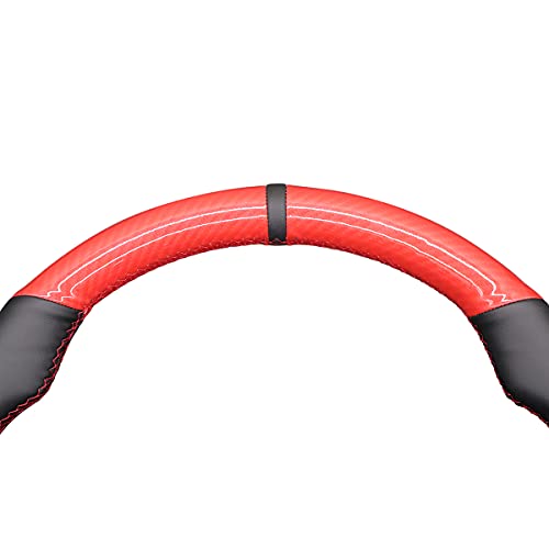 MEWANT Hand-Sewing DIY Red Glossy Carbon Fiber + Black Genuine Leather Car Steering Wheel Cover for Subaru WRX (STI) 2015-2019 / Levorg 2015-2019/ WRX Steering Wheel Cover Accessories - color: style-20：Red Glossy Carbon Fiber+Genuine Leather