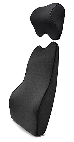 Tektrum Orthopedic Entire Back Support Full Lumbar Cushion for Car & Headrest Neck Pillow Kit - Ergonomic Thick 3D Design Fit Body Curve - Back, Neck Pain Relief, Improve Posture -Black (012011-A)
