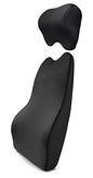 Tektrum Orthopedic Entire Back Support Full Lumbar Cushion for Car & Headrest Neck Pillow Kit - Ergonomic Thick 3D Design Fit Body Curve - Back, Neck Pain Relief, Improve Posture -Black (012011-A)