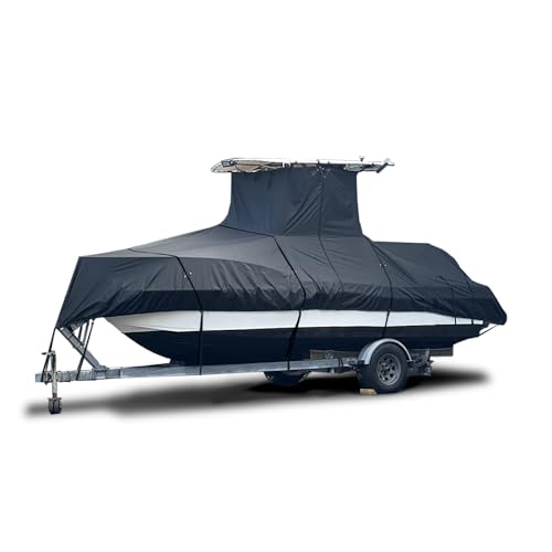 Heavy Duty T-Top Boat Cover, Fits 26ft to 28ft Long Center Console Boat with T-Top Hard-Top, Waterproof Fade Resistant T Top Boat Storage Cover (Black, Size 5: 26'-28' Long, Beam 116" W) - color: Black, size: Size 5: 26'-28' Long, Beam 116" W