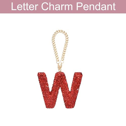 MECCANIXITY Bling Car Letter Charm, Initial W Letter Interior Car Rear View Mirror Decoration Hanging Crystal Ornaments for Women Bags Water Cup DIY Craft, Red - style: Letter W