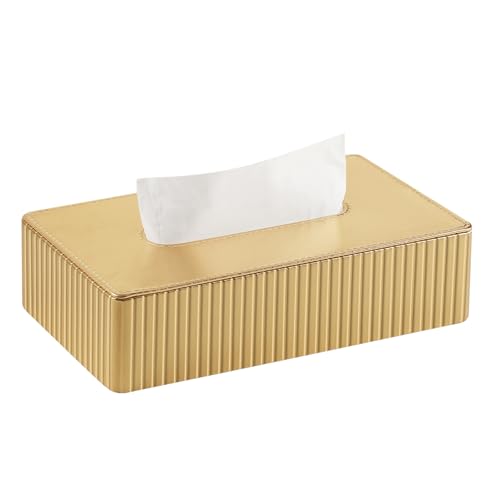 PU Leather Short Tissue Box Cover Rectangle, Small Tissue Box Holder with Magnetic Closure, Decorative Rectangular Tissue Holder for Bathroom Car Office (Gold) - color: Gold