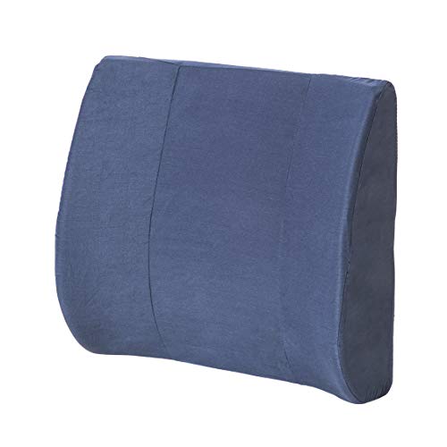 Essential Medical Supply Molded Lumbar Cushion in Navy with Elastic Positioning Strap - Perfect for Office or Car Chairs, Provides Lower Back Support and Comfort - color: Navy