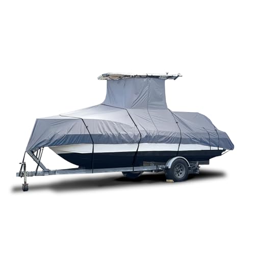 Heavy Duty T-Top Boat Cover, Fits 18ft to 20ft Long Center Console Boat with T-Top Hard-Top, Waterproof Fade Resistant T Top Boat Storage Cover (Gray, Size 1: 18'-20' Long, Beam 102" W) - color: Gray, size: Size 1: 18'-20' Long, Beam 102" W