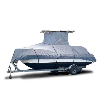 Heavy Duty T-Top Boat Cover, Fits 24ft to 26ft Long Center Console Boat with T-Top Hard-Top, Waterproof Fade Resistant T Top Boat Storage Cover (Gray, Size 4: 24'-26' Long, Beam 112" W) - color: Gray, size: Size 4: 24'-26' Long, Beam 112" W