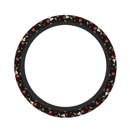 Cherries with Butterflies Elastic Steering Wheel Cover Non-Slip Breathable Steering Wheel Protector Fit Auto, SUVs, Truck - color: Cherries With Butterflies