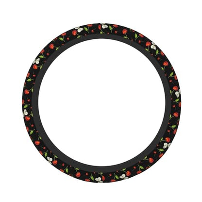 Cherries with Butterflies Elastic Steering Wheel Cover Non-Slip Breathable Steering Wheel Protector Fit Auto, SUVs, Truck - color: Cherries With Butterflies