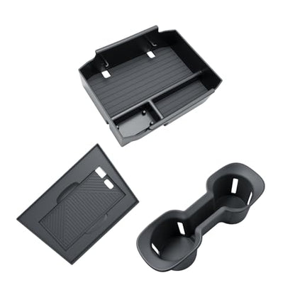 BIBIBO 3Pack for 2026 Subaru Outback Center Console Organizer 2026 Subaru Outback Console Armrest Tray+Cup Holder +Wireless Charging Mat 2026-Outback Insert Organizer Tray - color: Black-3Pack