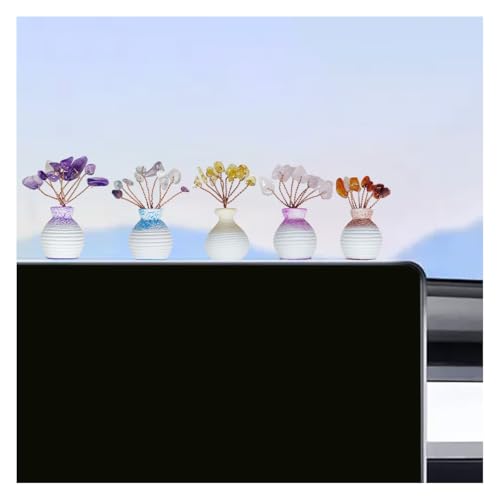Mini Plant Car Dashboard Decoration, Cute Crystal Tree Rearview Mirror Accessories, Aesthetic Auto Dashboard Flower Pots Ornament, Universal for Car Interior, Home, Office (Fivecolors) - size: Fivecolors