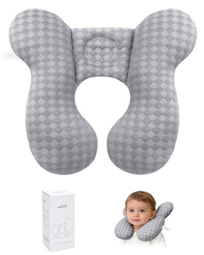 KAKIBLIN Baby Travel Pillow, Upgraded Baby Neck Pillows for Car Seat, Infant Neck Support Pillow for Head and Neck,Newborn Head Support for Car Seat,Pushchair - color: Pure Grey