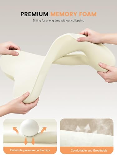 Office Chair Seat Cushion for Long Sitting Workers - L-Shaped Ergonomic Memory Foam with Tailbone Support & Adjustable Strap