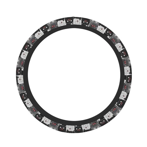 Cute Grey Cat Cats Kitty Kitten Kitties Car Steering Wheel Cover,Non-Slip Elastic Neoprene-Sweat Car Accessories,Universal 15 Inch Fit Auto, Vans Trucks,Suvs, Truck - color: Cat
