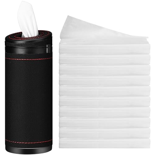 1 Pcs Car Tissues Cylinder Leather Round Container Car Tissues Holder with Tissue Paper with Window Breaker for Vehicle Bathroom Office(Black) - color: Black