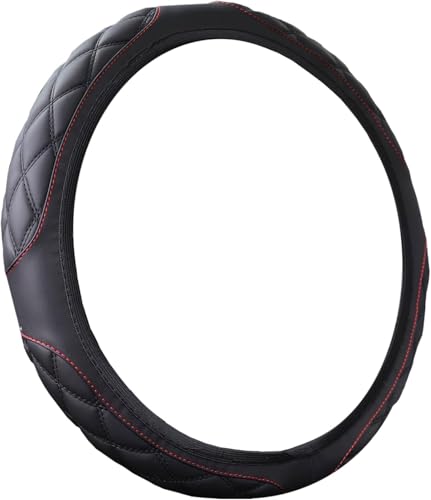 15 Inch Car Leather Steering Wheel Cover, Automotive Accessories Elastic Breathable Anti-Slip Soft Wheel Protector Fits Men and Women, Suitable for SUVs, Trucks, Vehicles and RVs (Black-1) - color: Black-1
