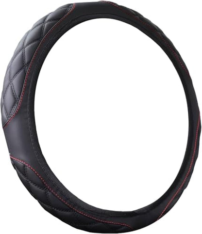 15 Inch Car Leather Steering Wheel Cover, Automotive Accessories Elastic Breathable Anti-Slip Soft Wheel Protector Fits Men and Women, Suitable for SUVs, Trucks, Vehicles and RVs (Black-1) - color: Black-1