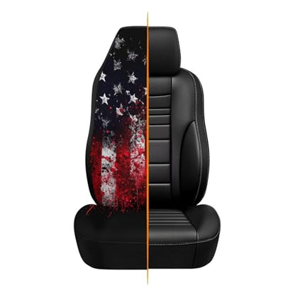 American Flag Print 2 Pcs Car Seat Cover for Front Seats, Tie Dye Printed Non-Slip Car Front Seat Covers Compatible with Airbag, Universal Fits Cars Interior Accessories - color: Black and Red - American Flag Tie Dye