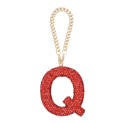 MECCANIXITY Bling Car Letter Charm, Initial Q Letter Interior Car Rear View Mirror Decoration Hanging Crystal Ornaments for Women Bags Water Cup DIY Craft, Red - style: Letter Q