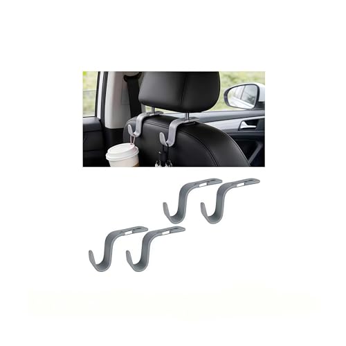 4PCS Car Seat Headrest Hook, Multi-Purpose Seat Back Hanger Purse Bag Handbag Organizer, Auto Interior Backseat Storage Hook Holder for Coat Hat Grocery Umbrella, Universal Fit (Gray) - color: Gray