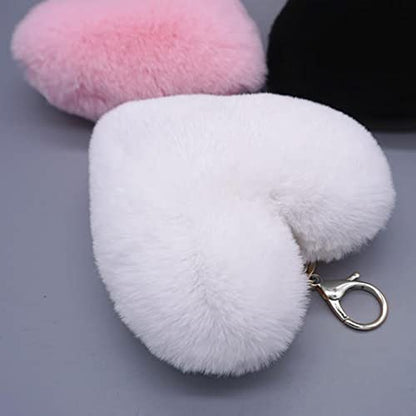 Cute Faux Rabbit Fur Ball Pom Pom Keychain Car Key Ring Handbag Tote Bag Pendant Purse Charm - color: Heart-white